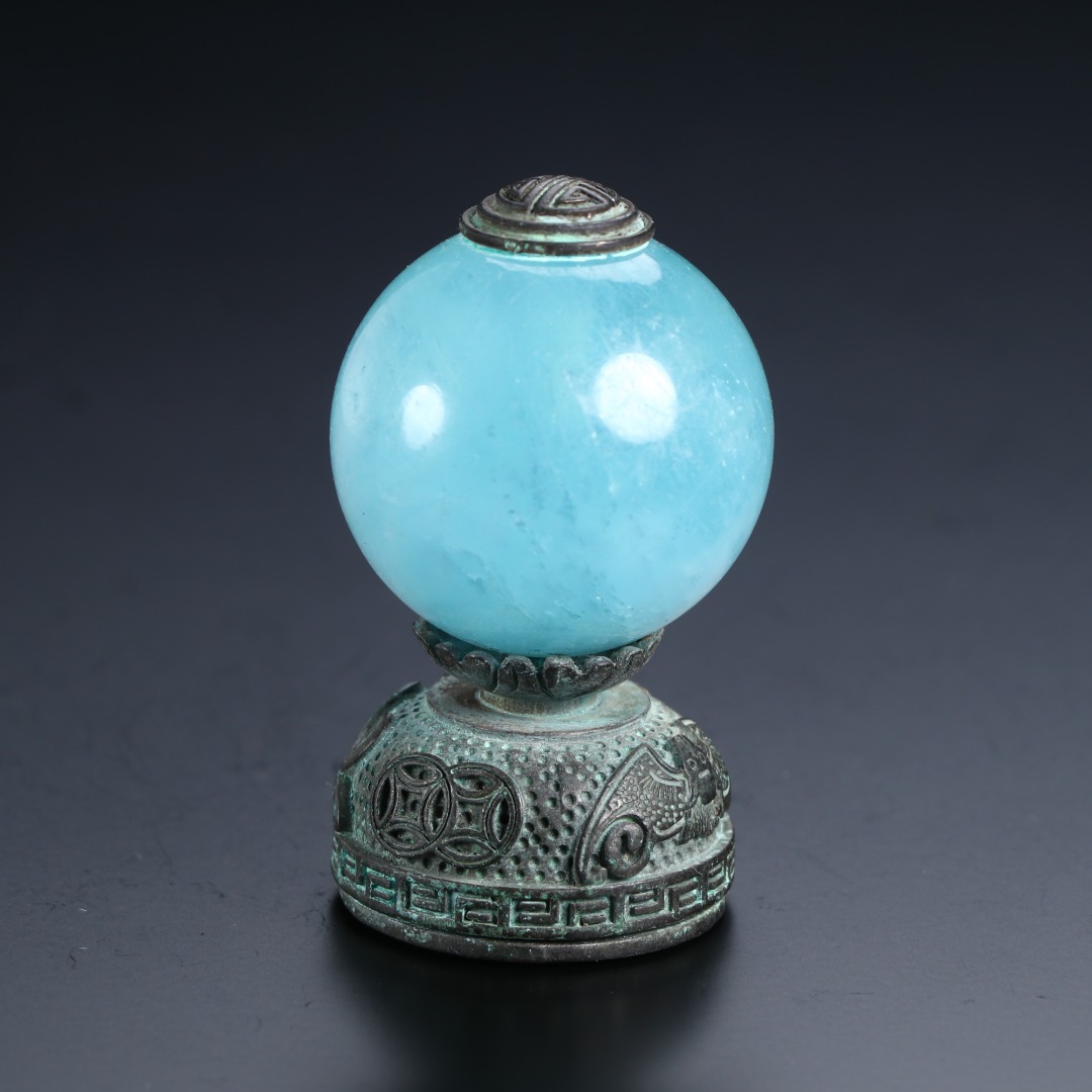 《博古文物》-海蓝宝圆珠顶戴-Xx-250115