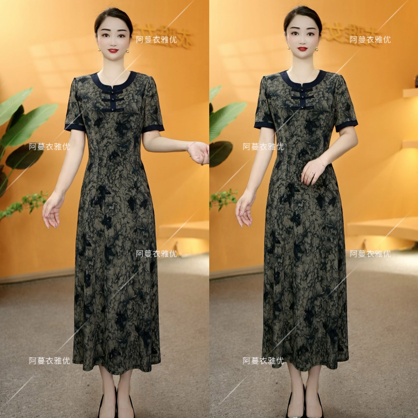 【衣雅严选】8221-2130#夏季新款冰羽丝气质显瘦圆领盘扣连衣裙
