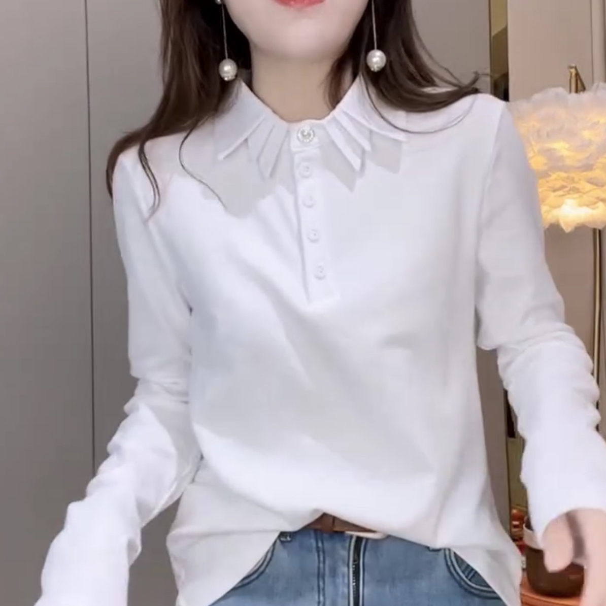 早春新款抗起球显瘦时尚Polo领百搭衬衫上衣