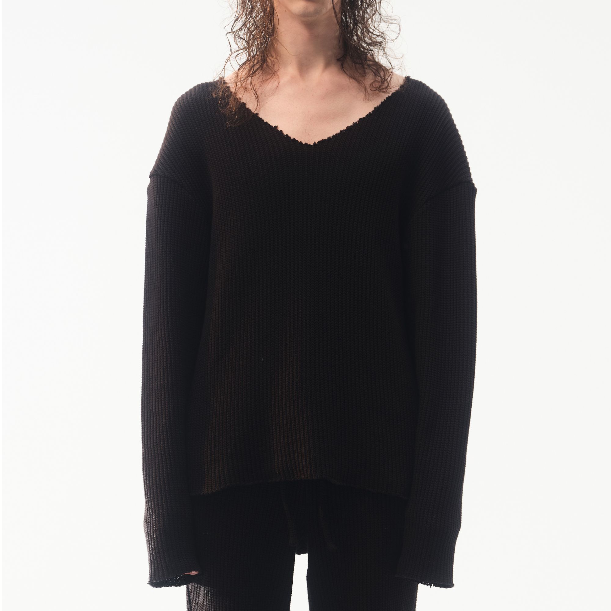 LP-RIB 针织 V 领毛衣