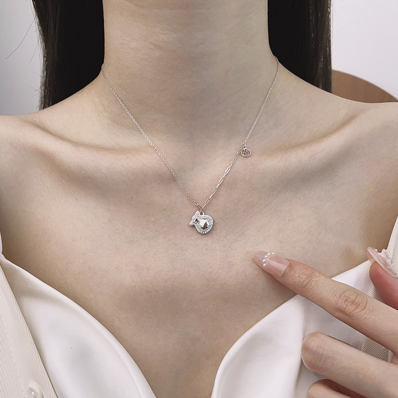 坠链均925银 时尚新款民族风好寓意福字福袋项链锁骨链女简约百搭