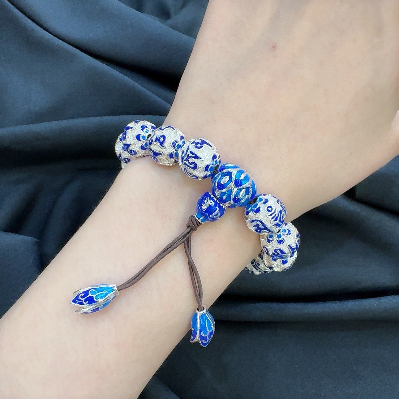 足银手链 足银景泰蓝心经银手链3F005