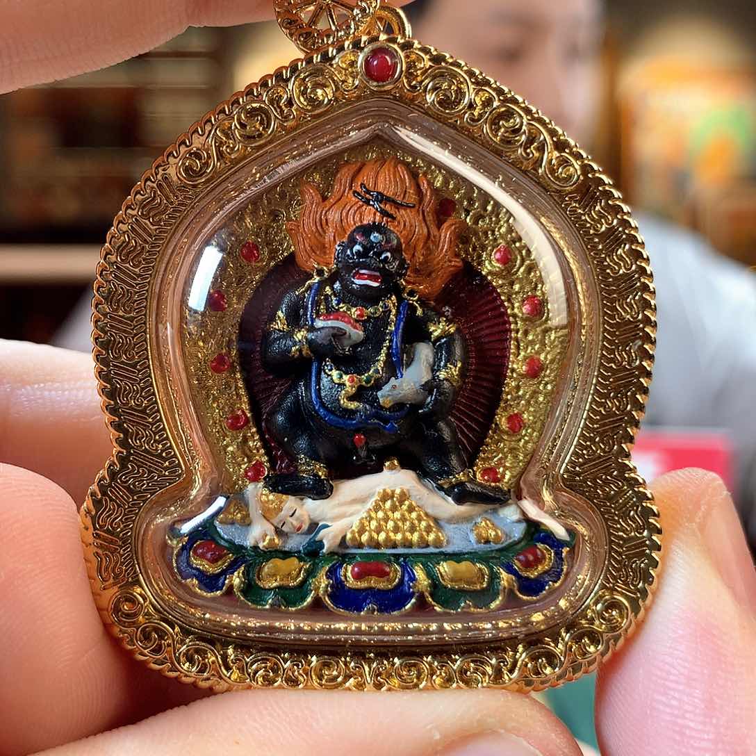 吊坠热贡纯手绘唐卡擦擦作品 黑财神