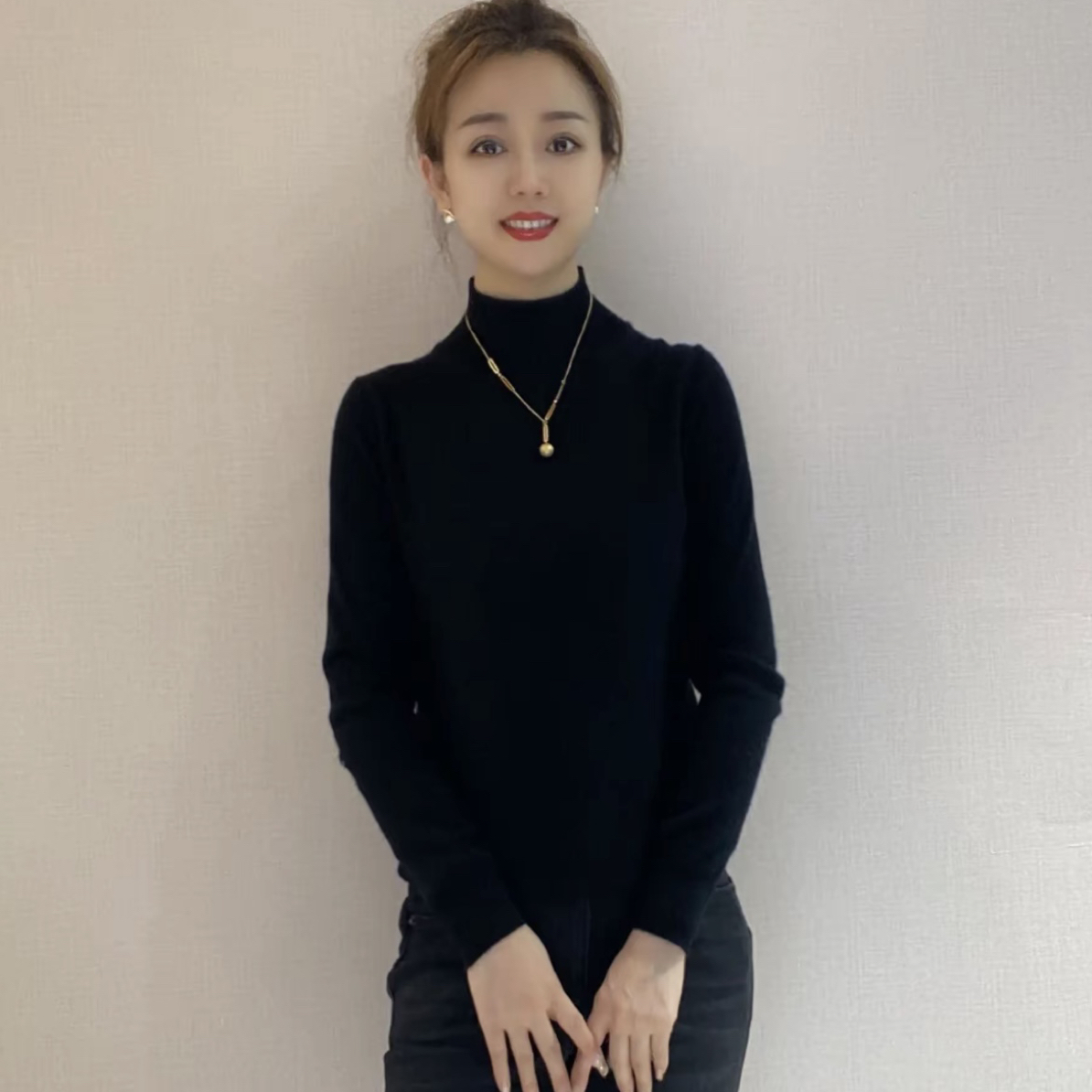 24460043【高斯雪岚】新品百搭半高领羊绒衫