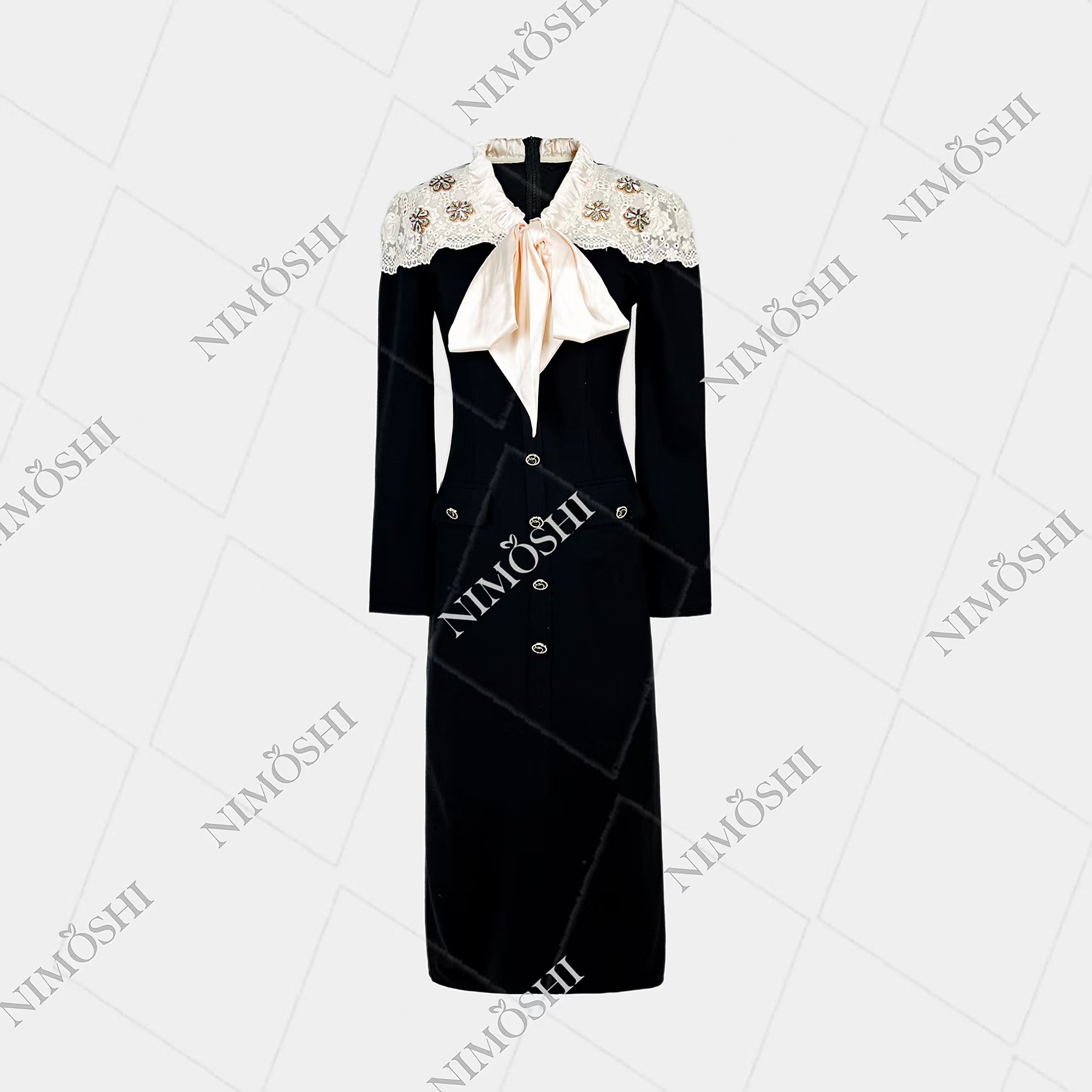 NIMðSHI【小艺】新款高级轻奢简约大方显瘦长裙小黑裙款号Q1119