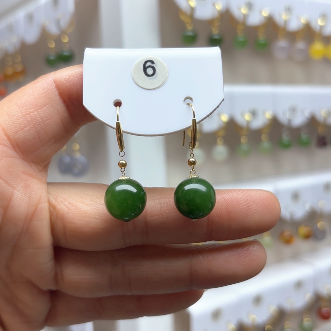 和田玉耳饰18K金镶嵌