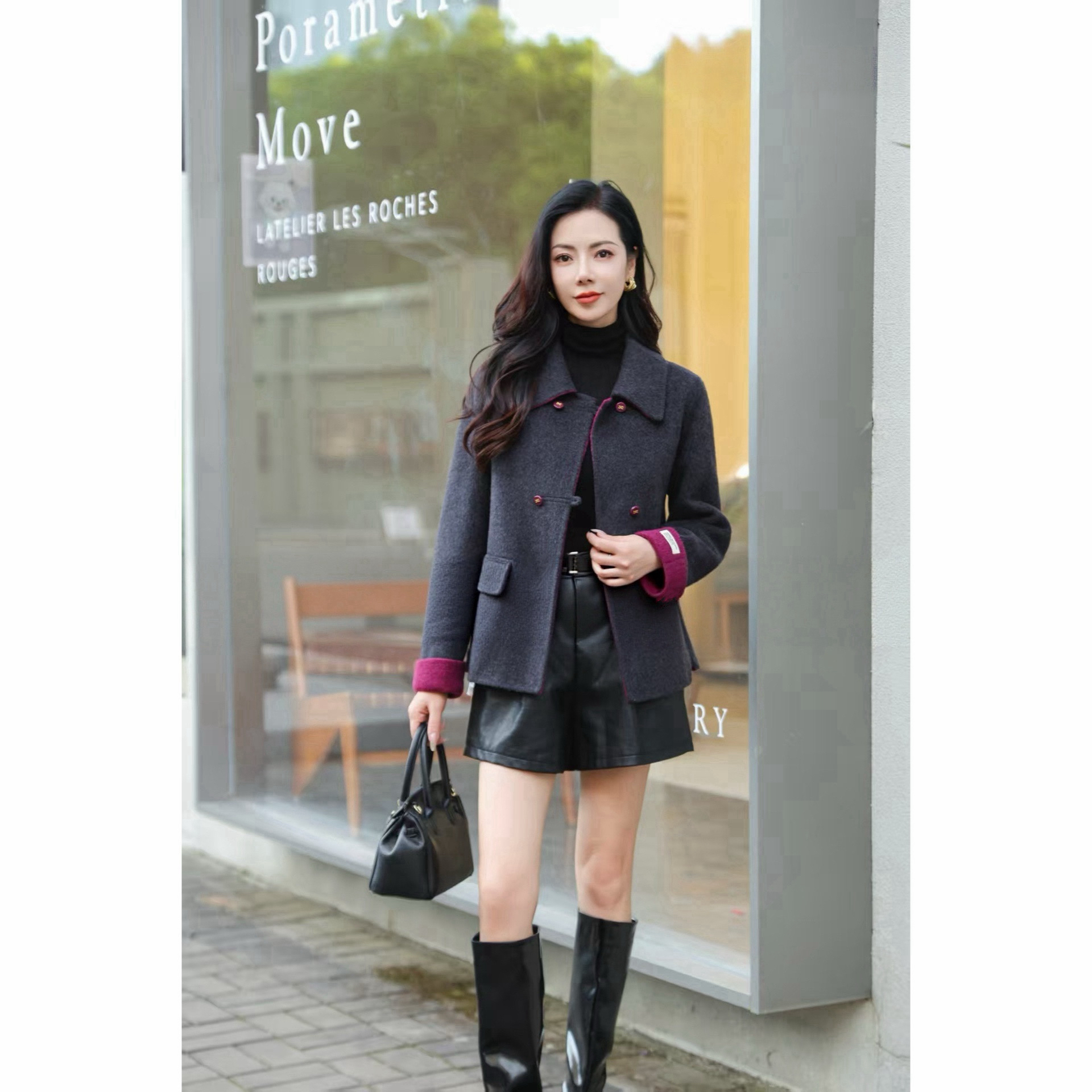 蒂薇娅【高档双面羊绒系列】8612秋冬新款时尚气质百搭显瘦羊毛外套