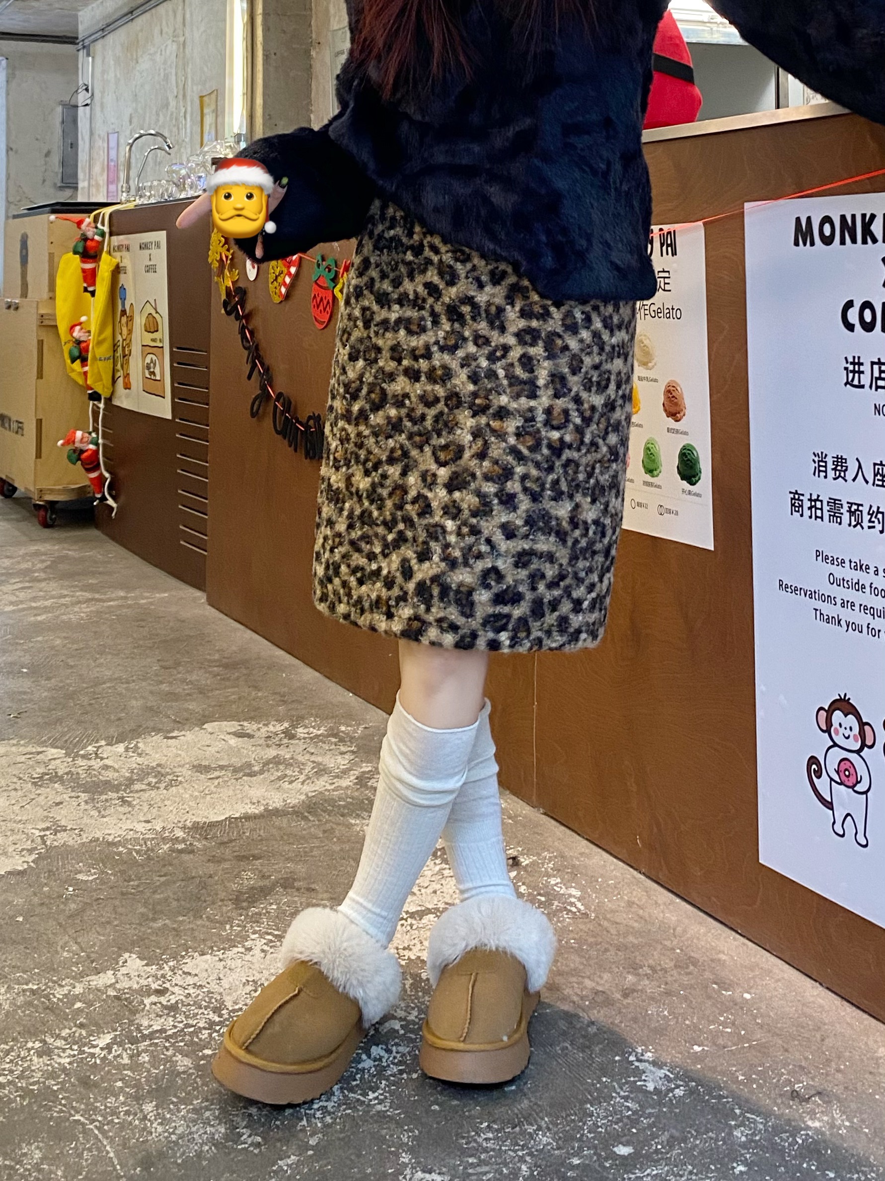 秋冬美式复古豹纹毛呢半身裙大码遮胯显瘦羊羔毛中长款A字短半裙