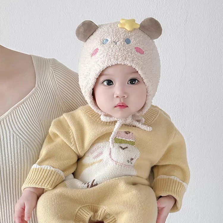 宝宝帽子冬天加厚毛绒帽婴幼儿可爱卡通保暖护耳帽防风针织帽韩版