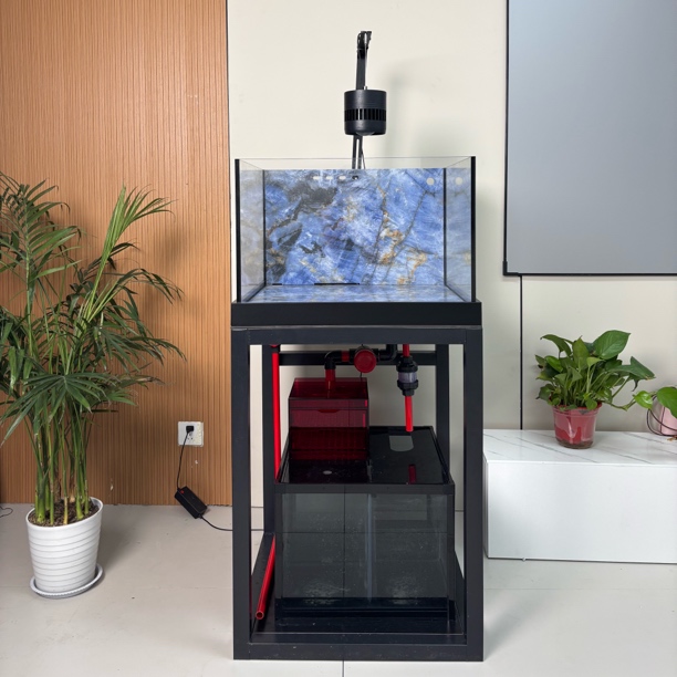 海利森底滤蓝瘦缸岩板底滤超白玻璃工业风家用办公兰寿鱼缸60方-