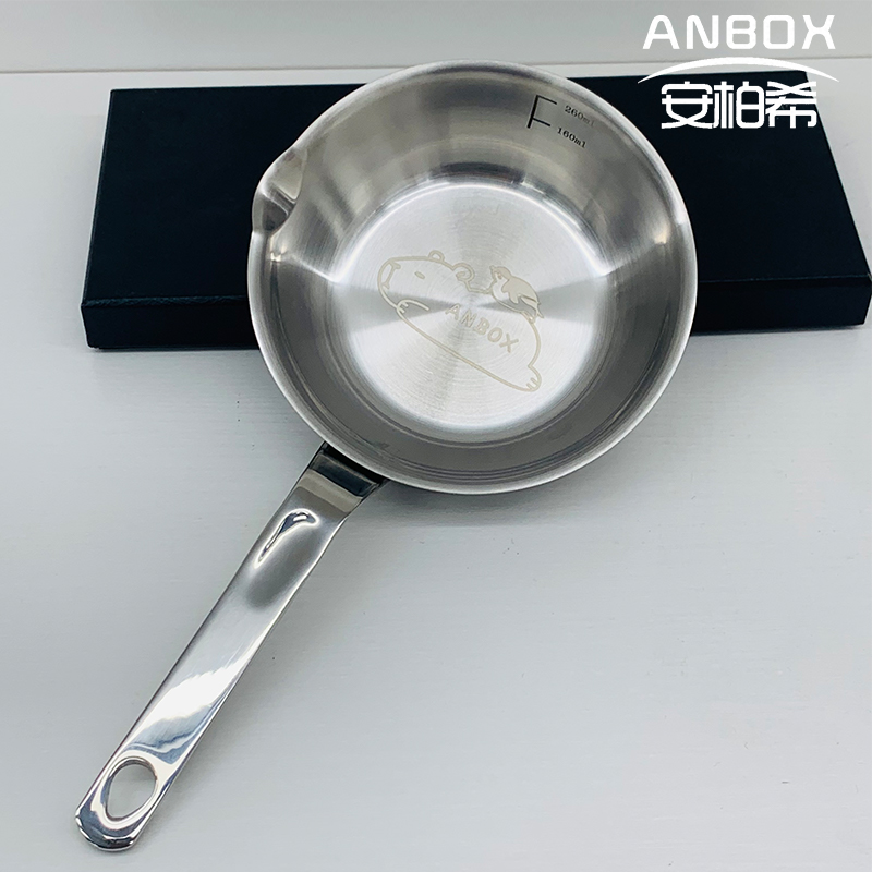 ANBOX 304不锈钢超萌卡皮巴拉三层钢小煎锅13cm牛排泼油小锅