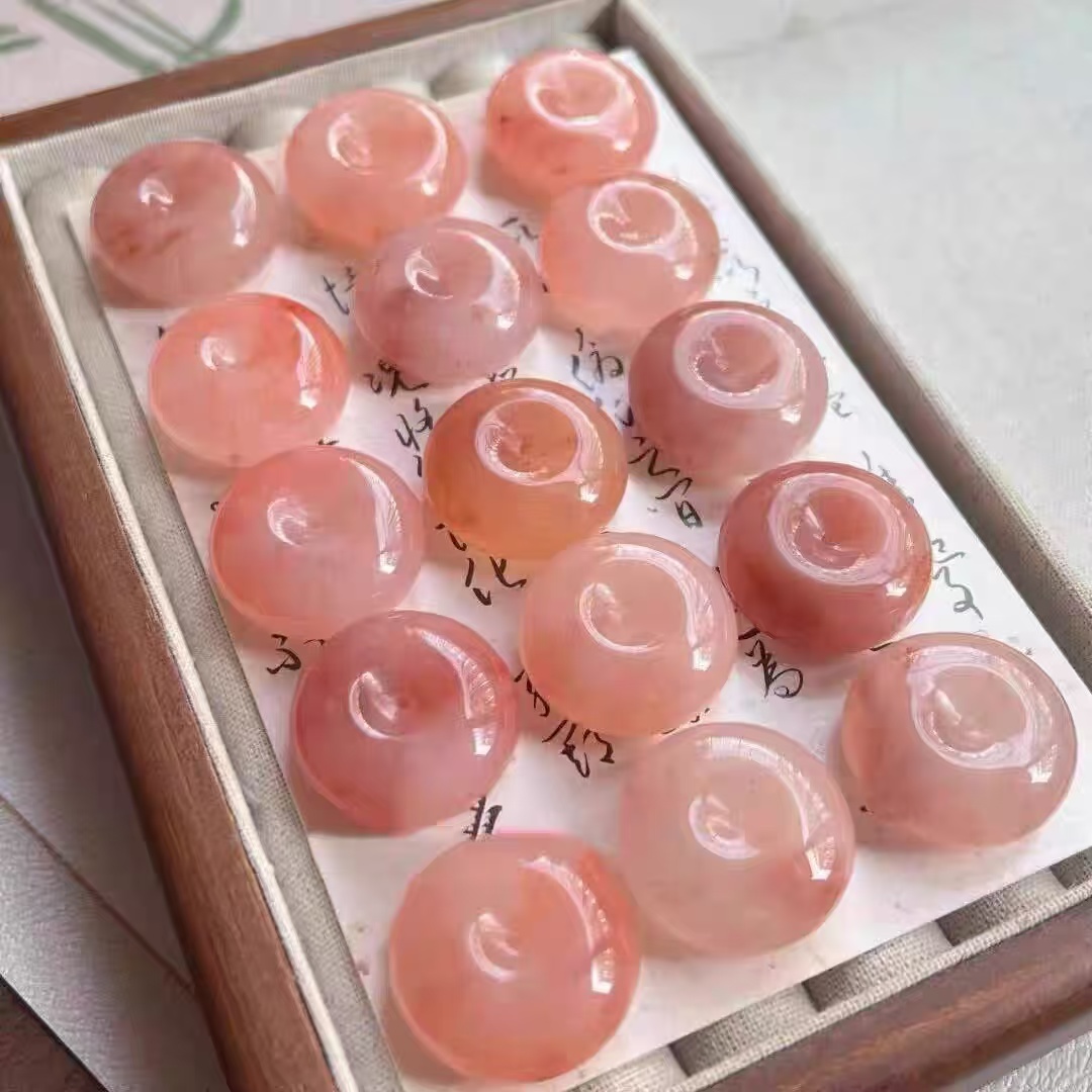 爆款天然金丝玉桃花酿紫罗兰粉紫色平安扣吊坠藕粉系吊坠