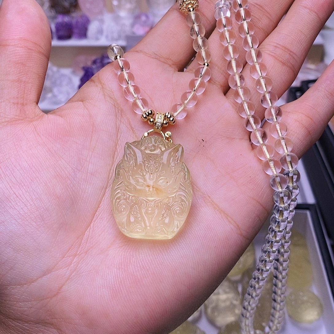 水晶颈饰未镶嵌黄水可爱狐吊坠 送链子