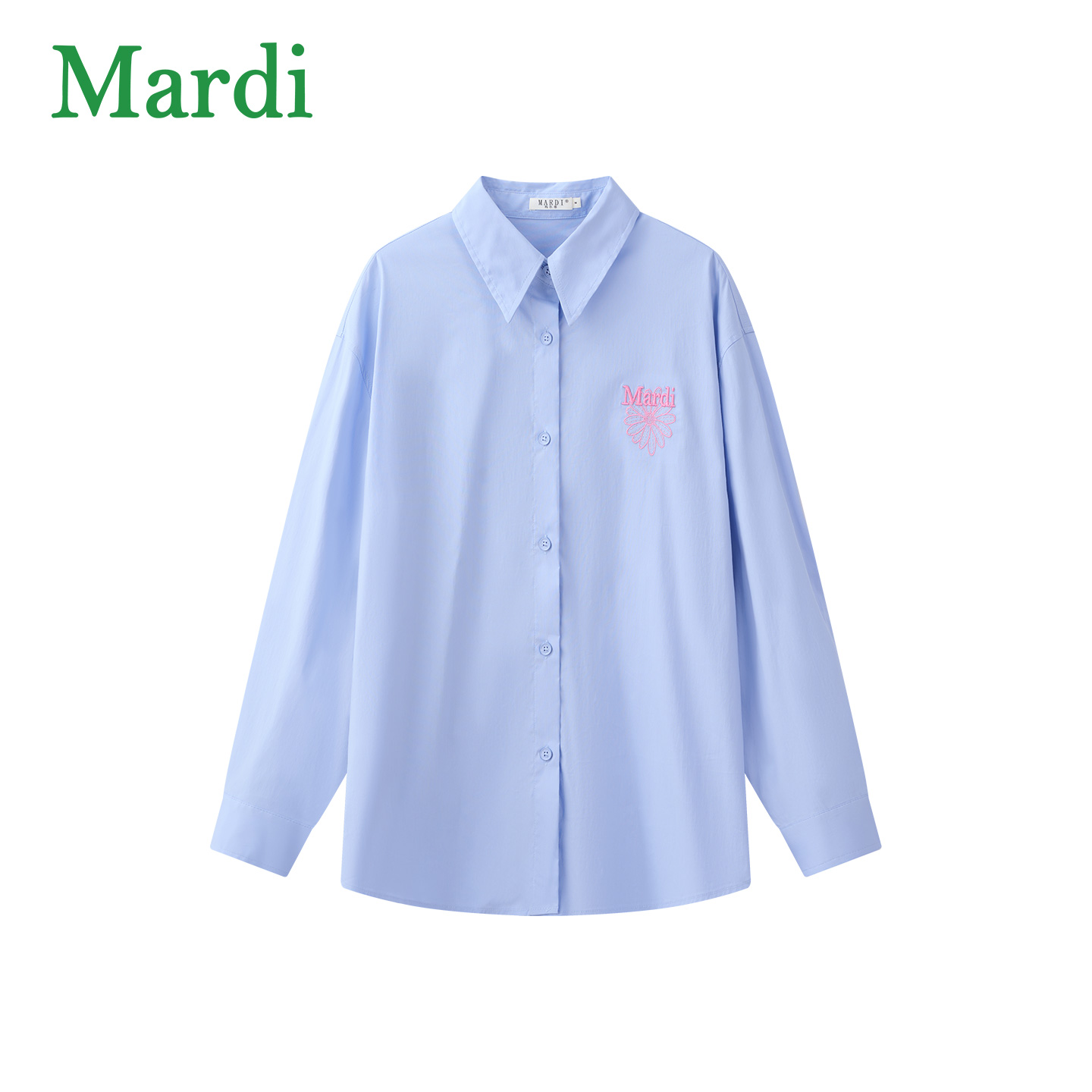 Mardi翻领长袖薄款文艺打底衬衫衬蓝色百搭休闲MCS2532412