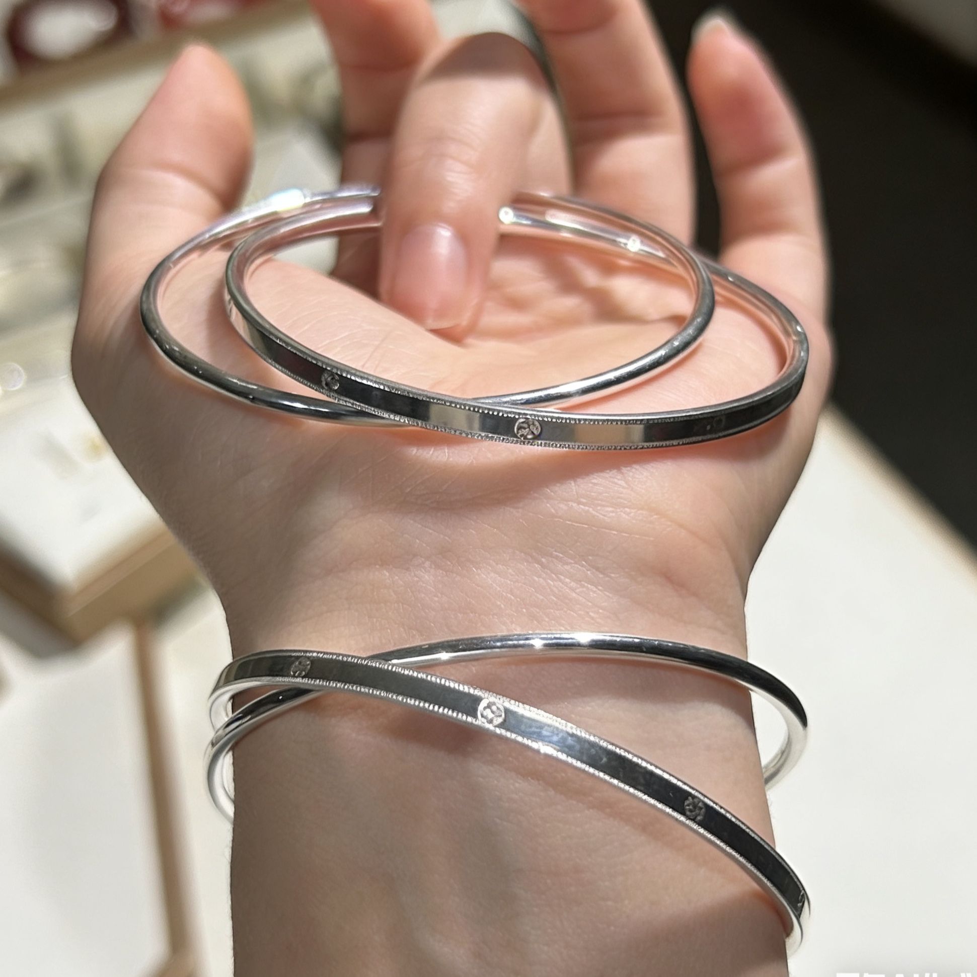 足银手镯 -叠带双环手镯