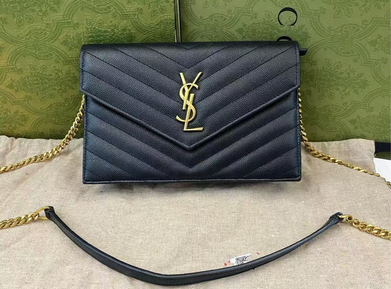 99新 YSL/圣罗兰 YSL黑金信封黑金鱼子酱小号单肩包/严选