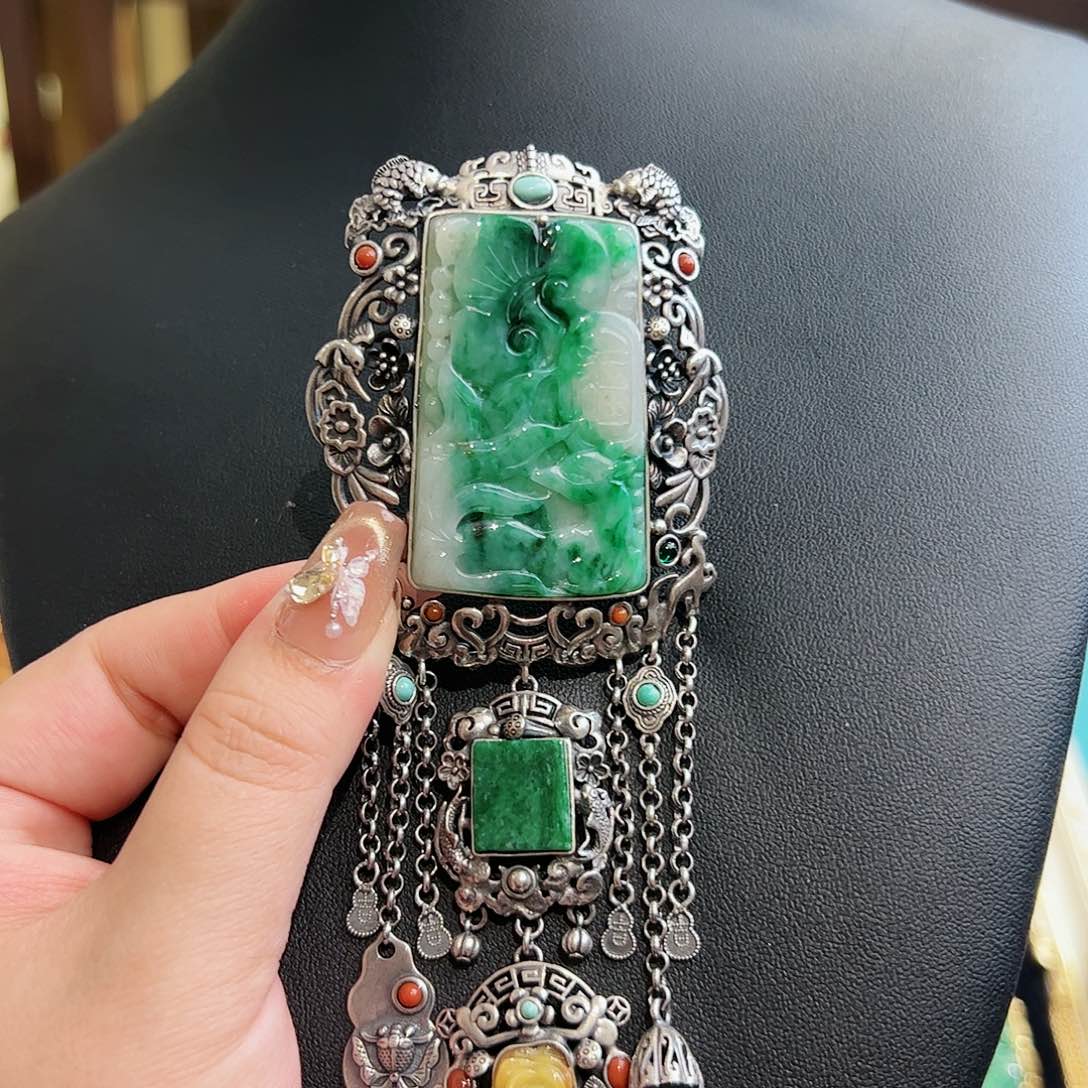 翡翠颈饰银S925镶嵌古风