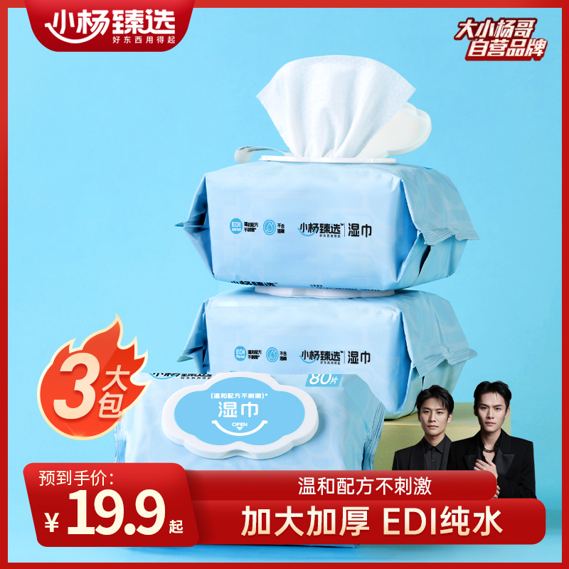 小杨臻选大包湿巾80抽柔软家用湿巾/便携湿巾10抽清洁家庭装