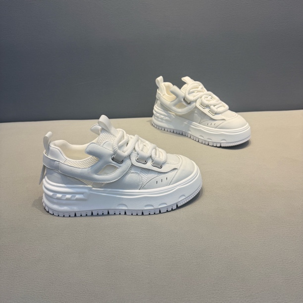 小白鞋运动鞋车缝线夏季系带厚底透气男士休闲鞋