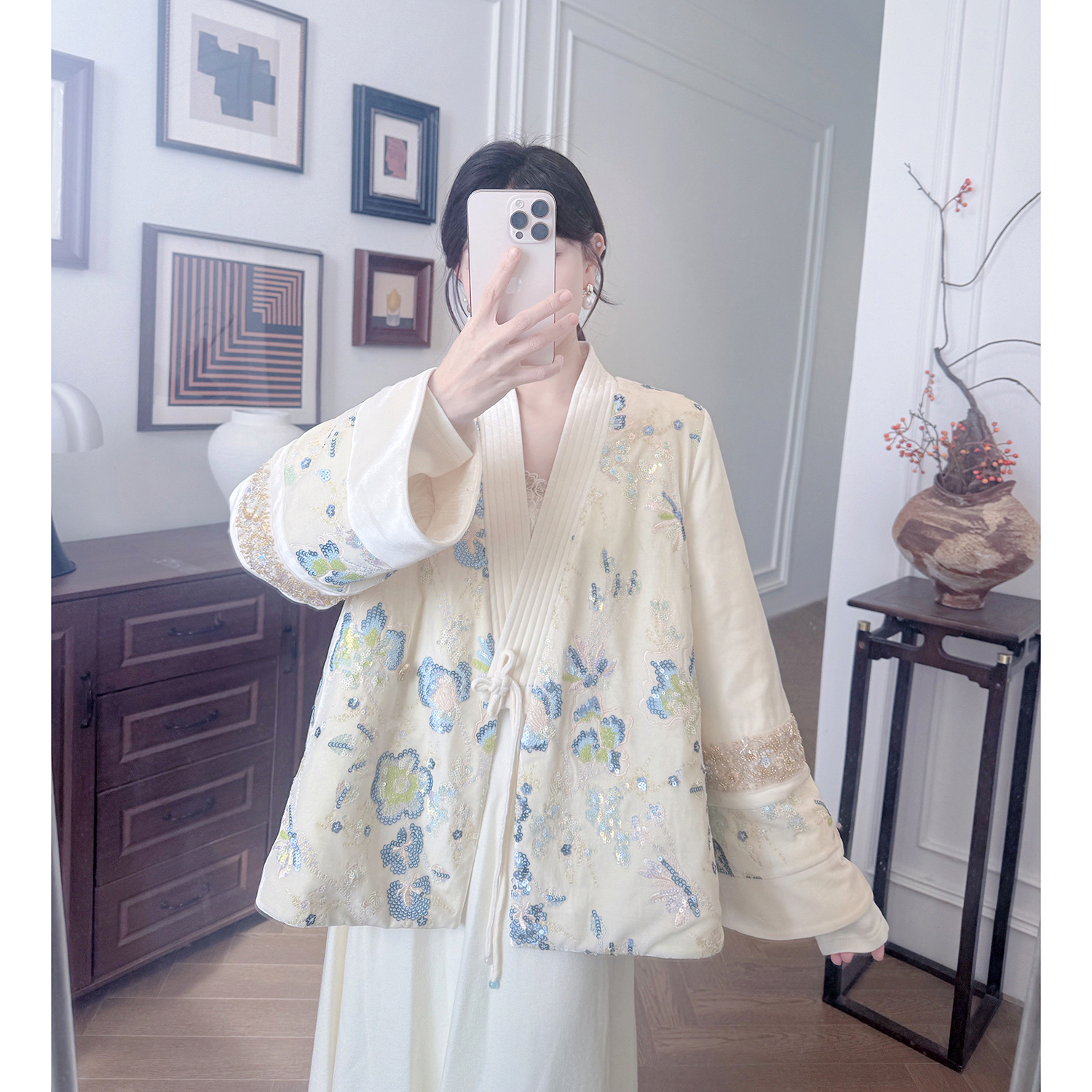 果果家 新中式外套2025提花女士古风重工长袖斜襟中国风对襟上衣