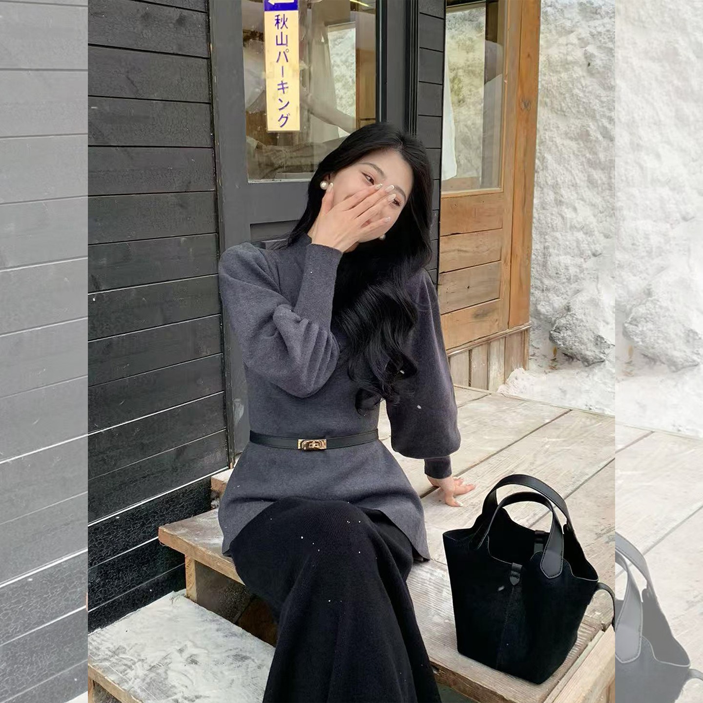 高级感半高领灯笼袖毛衣女秋冬新款独特气质收腰内搭套头针织上衣