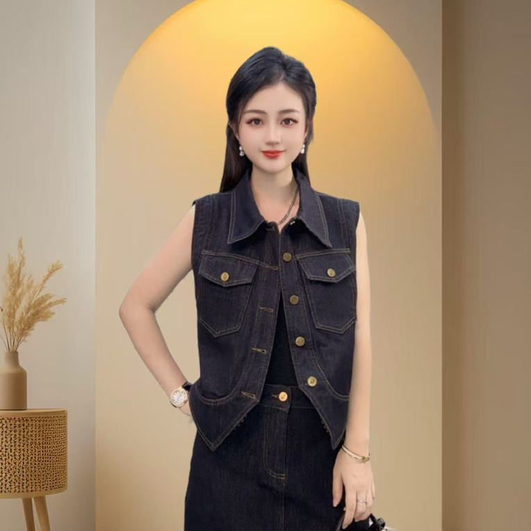 早秋百搭时尚简约高级感牛仔马甲