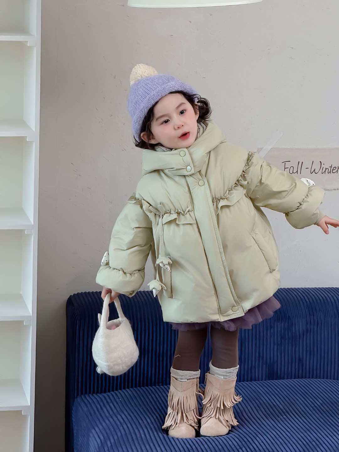 冬款女童连帽加厚中长款羽绒服2025新款白鸭绒外套