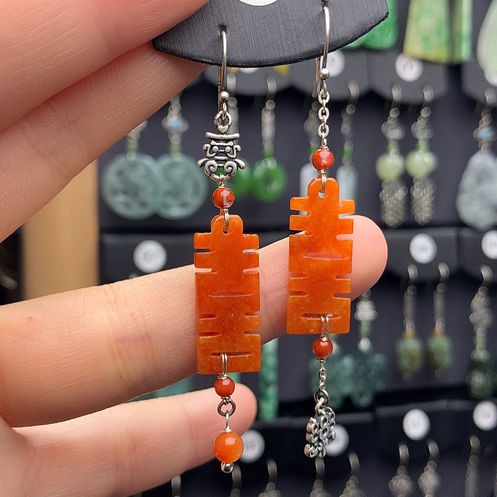 翡翠耳饰银S925镶嵌55556