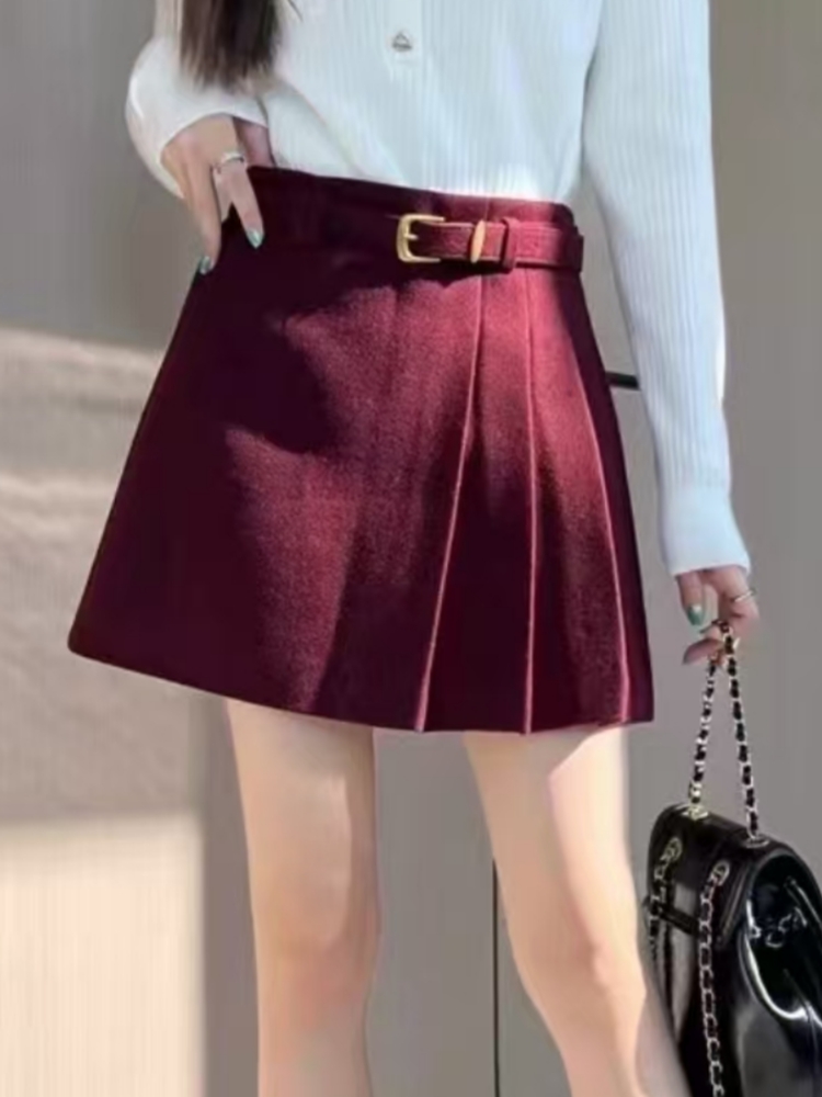 【济州岛】不规则百褶半裙 呢子短裙5712