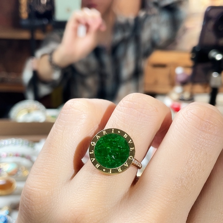 翡翠戒指银S925镶嵌缅甸翡翠