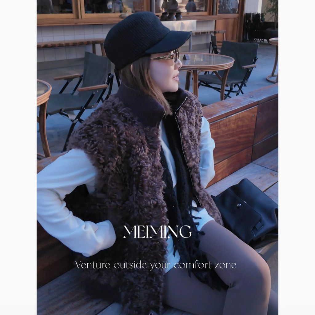MEIMING 极简设计师款立领卡拉卷毛拉链马甲 MM1403