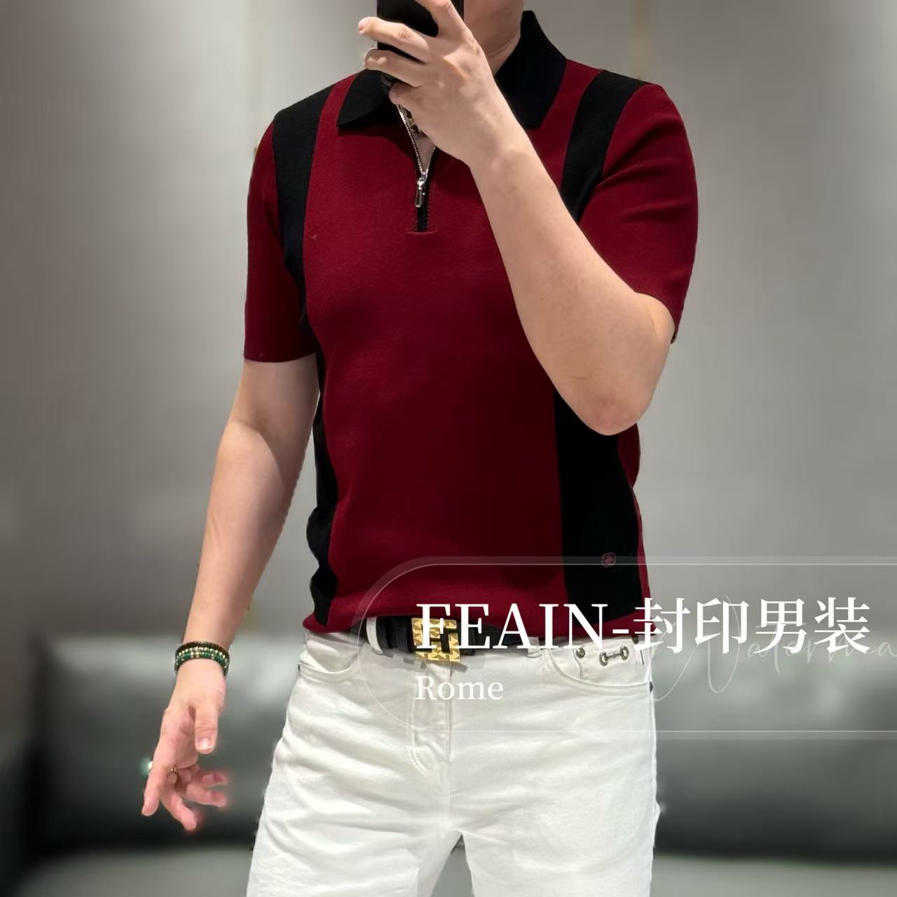 高端男士秋季伊力特丝拼色撞色工艺针织Polo5511