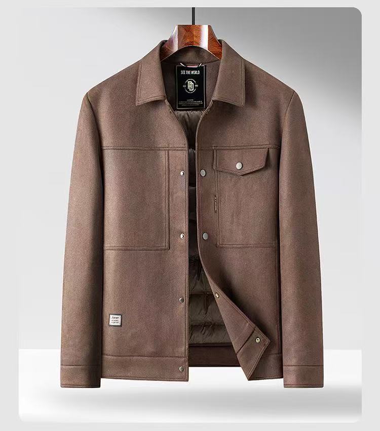 仿麂皮羽绒服男士冬季新款加厚保暖工装夹克上衣爸爸冬装外套叠穿