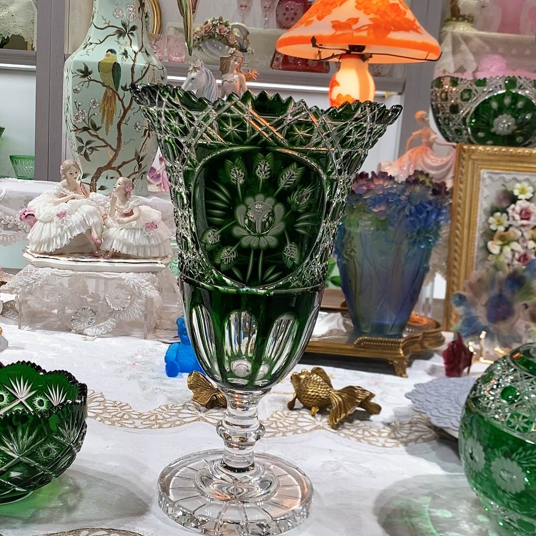 摆件进口水晶祖母绿高脚花瓶