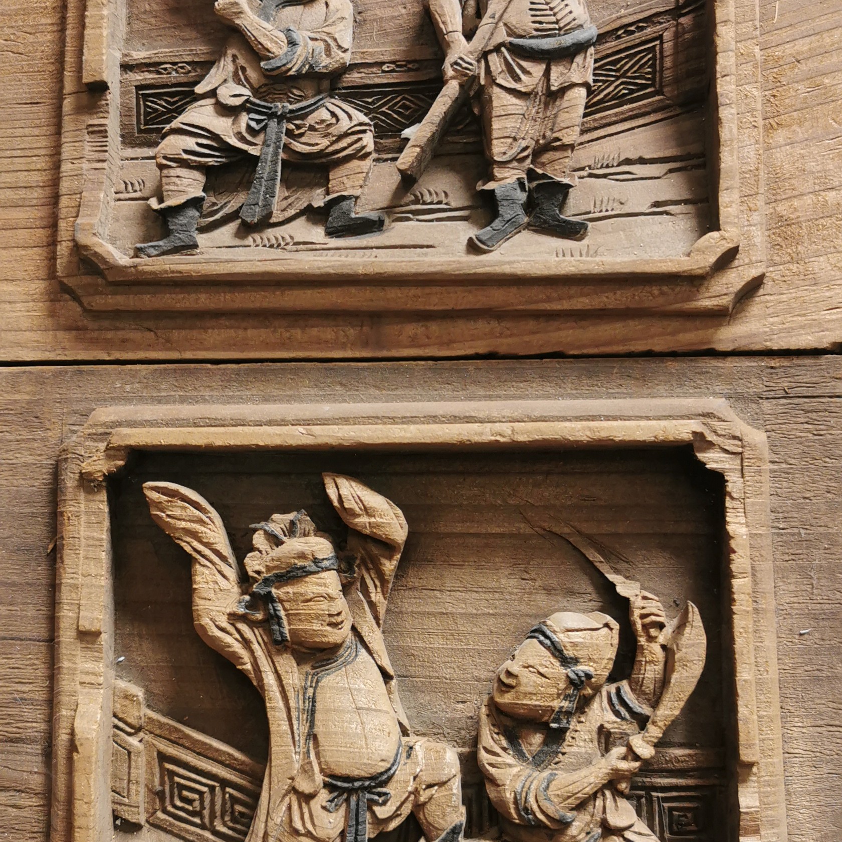 两片老木雕花板家居装饰