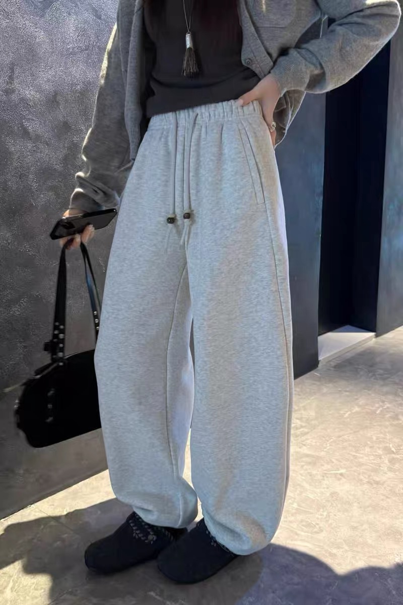 78551-欧货抽绳加绒百搭显瘦阔腿裤拖地长裤