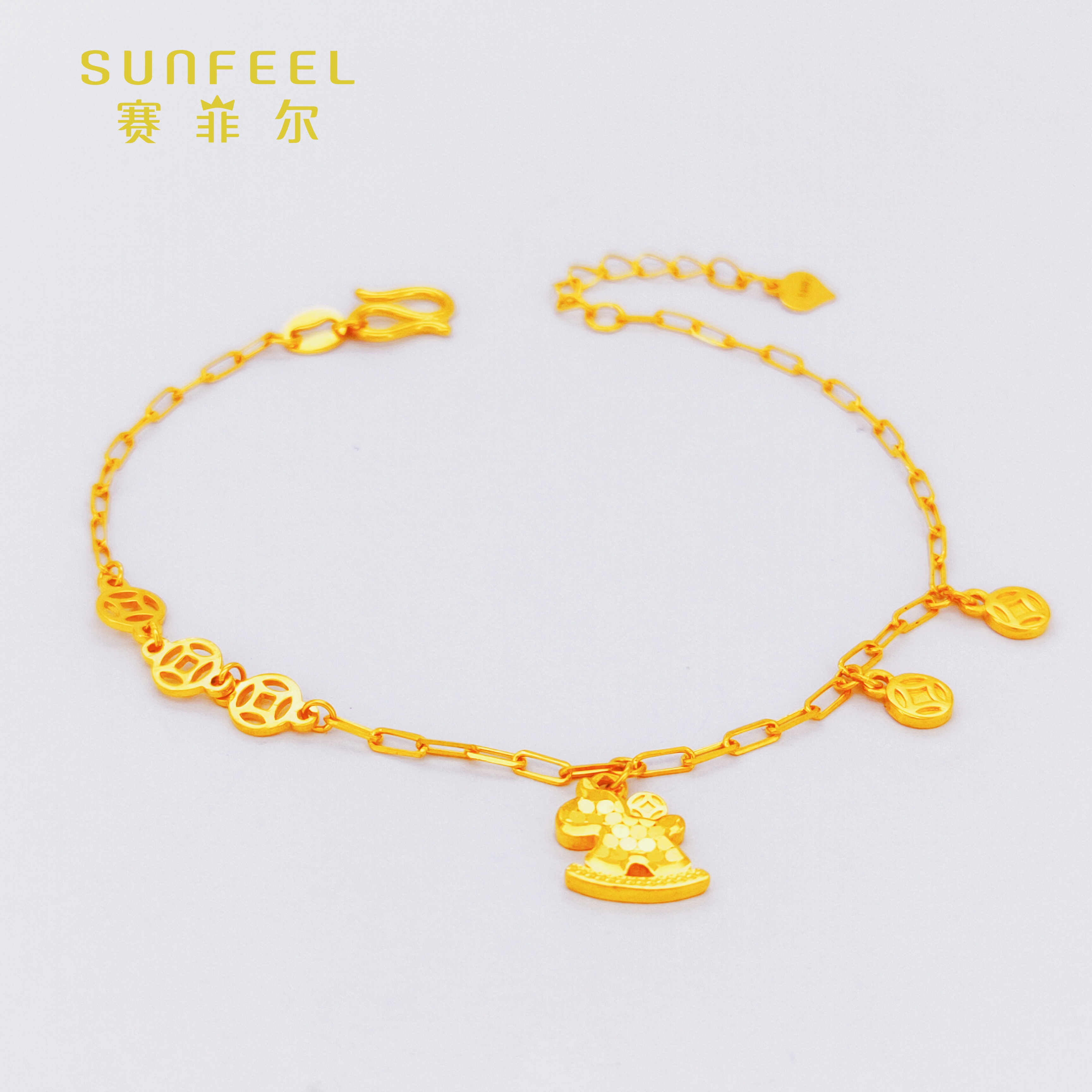 SUNFEEL/赛菲尔赛菲尔足金999黄金马上有钱马上暴富手链精致百搭