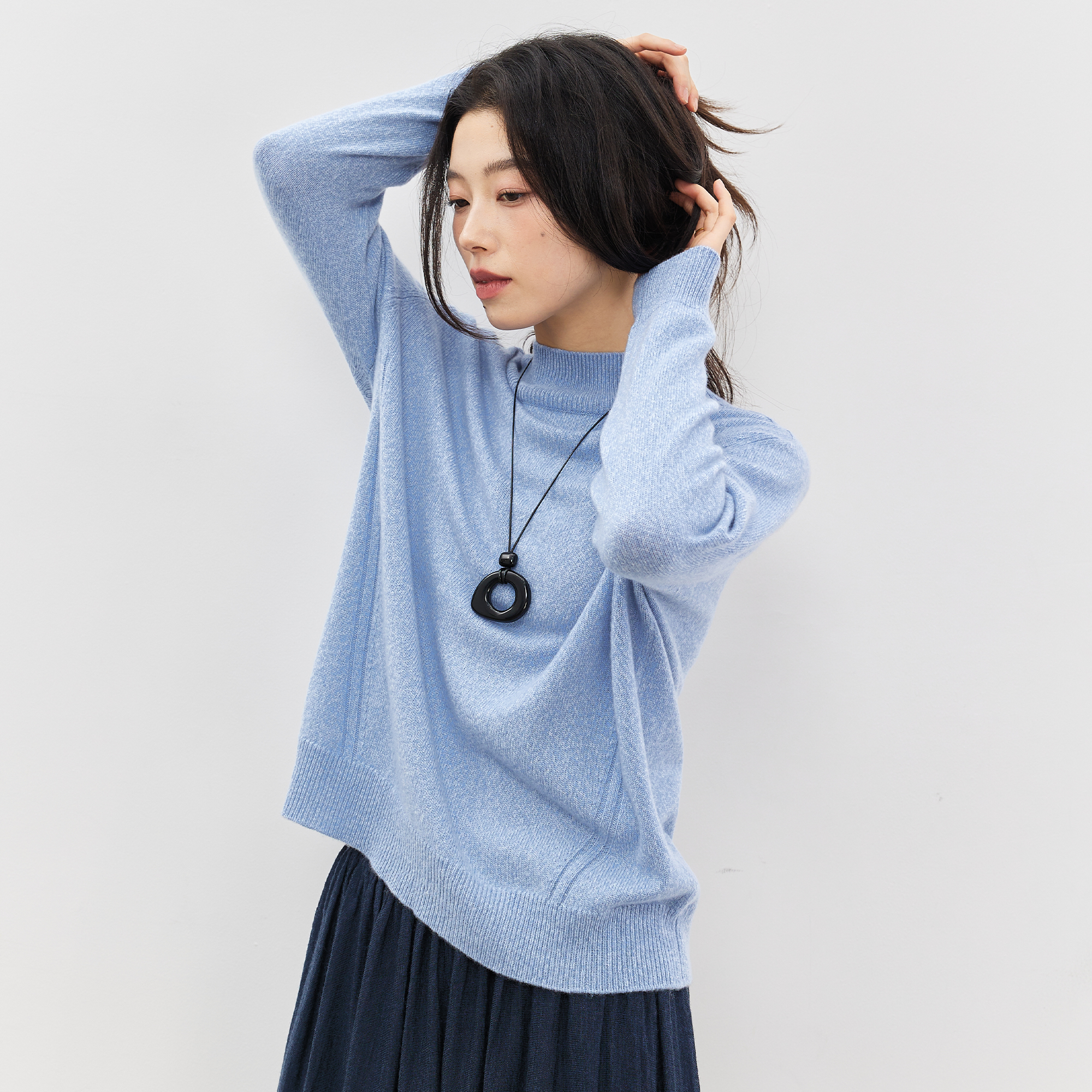 洪陵【花纱冬日花开】纯山羊绒女士半高领套头衫7442