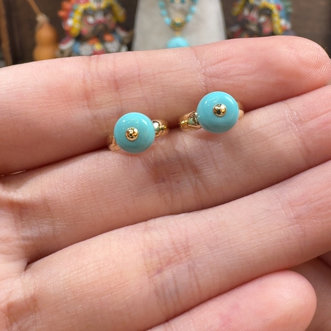 绿松石18K金镶嵌耳扣