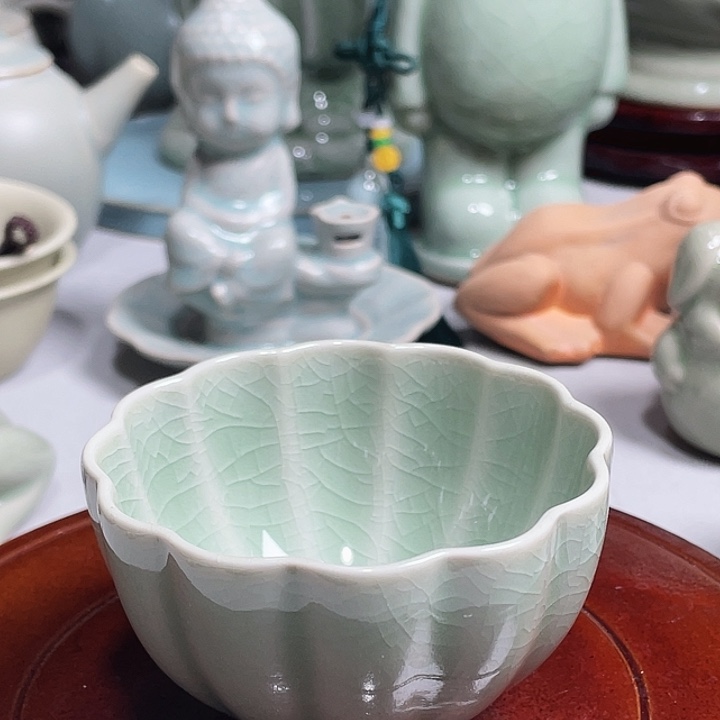 菊瓣杯豆绿釉11111