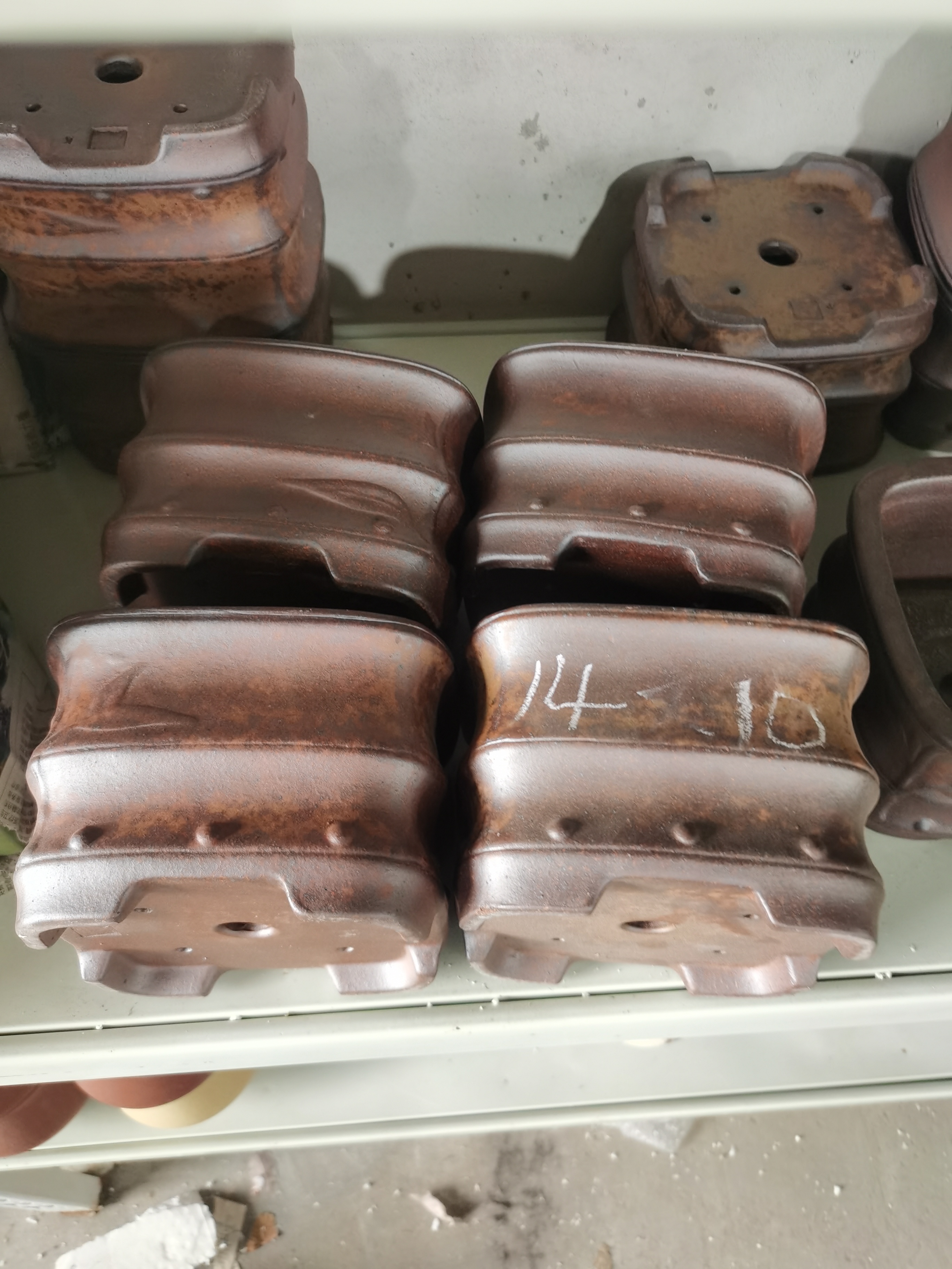 14/10四只柴烧小方形花盆