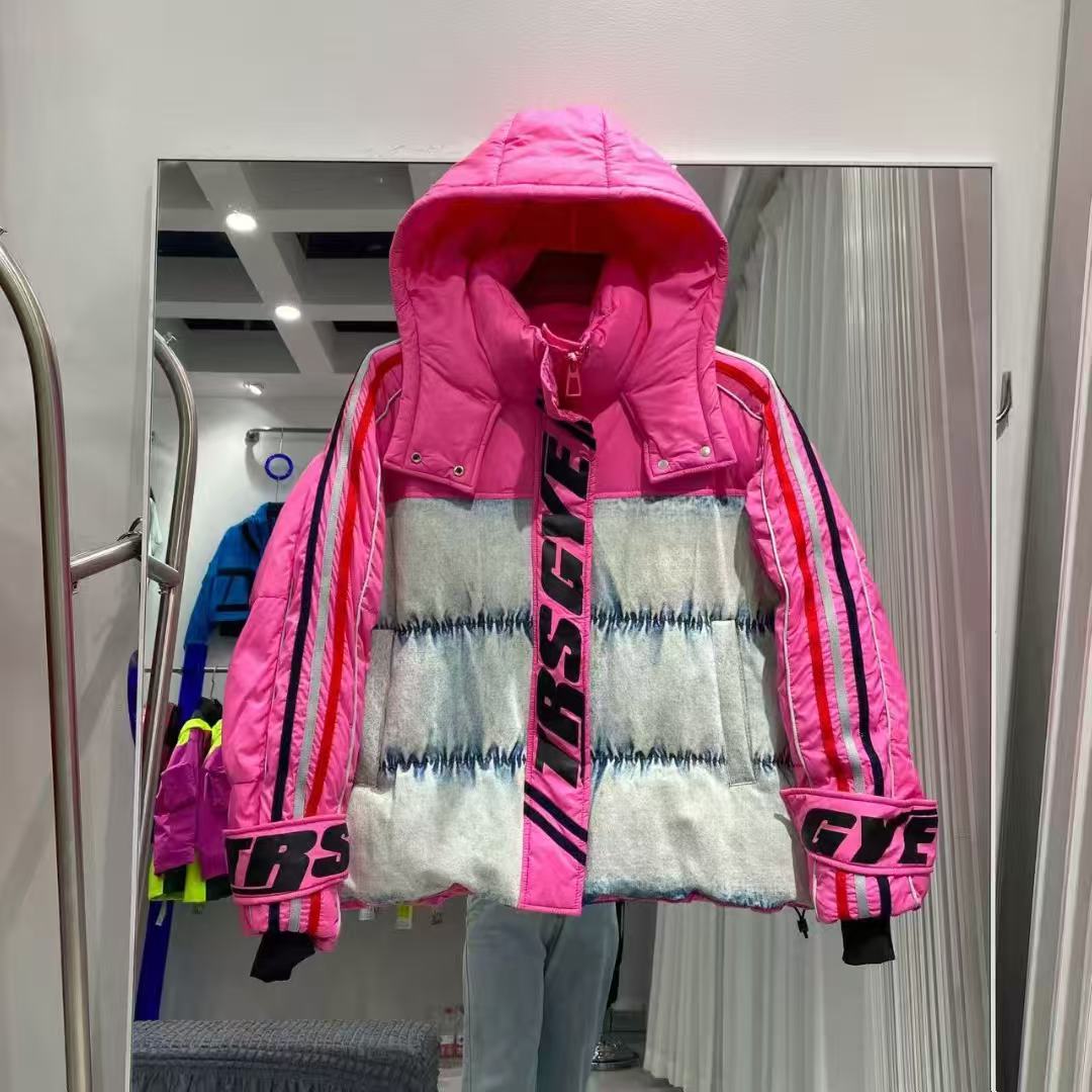 冬季潮牌羽绒服女装新款欧货牛仔拼接中长款连帽