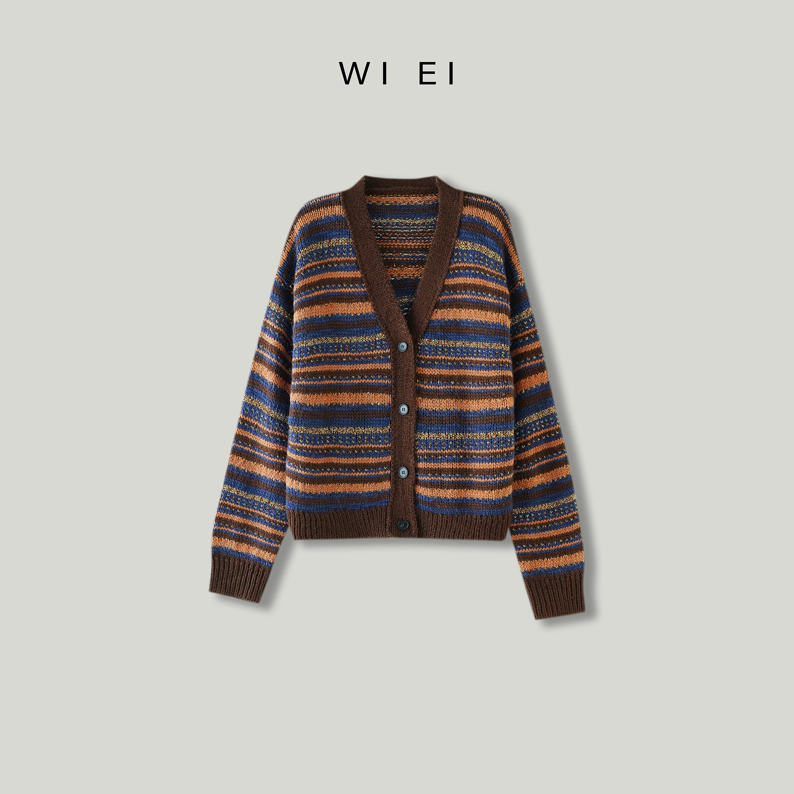 《WI EI》复古玛德琳*Italy氛围感羊毛V领佰搭渐变条纹开衫 7A213