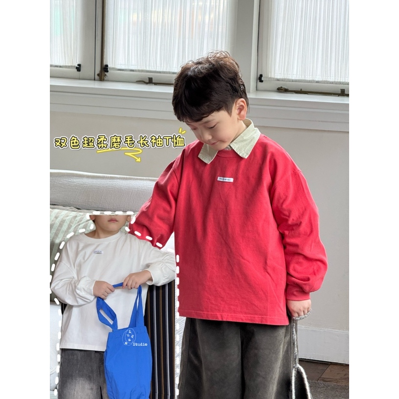 【特价No退换】卤蛋童装·彩色磨毛t/春秋红色磨毛长袖男女童25895