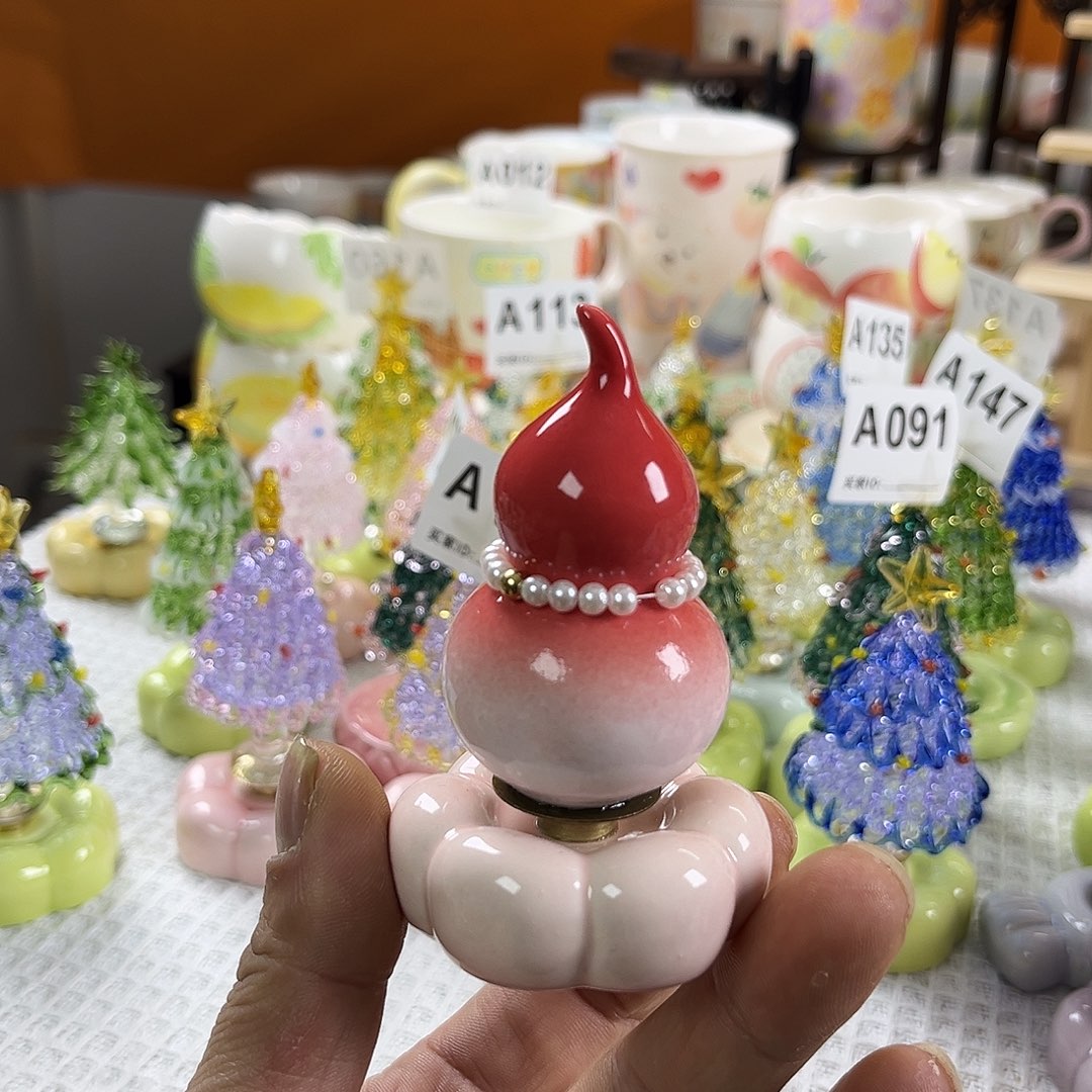 陶景德镇陶瓷底座转转渐变红粉