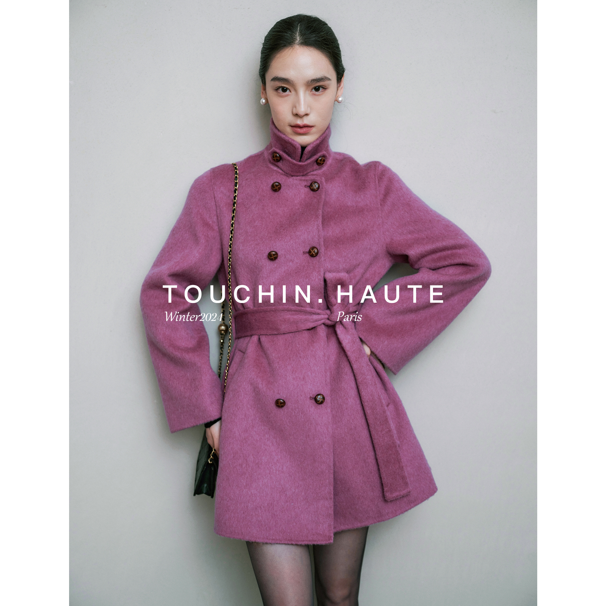 TOUCHIN 巴黎恋歌立领翻领两穿廓形复古双排扣羊毛大衣女秋冬新款