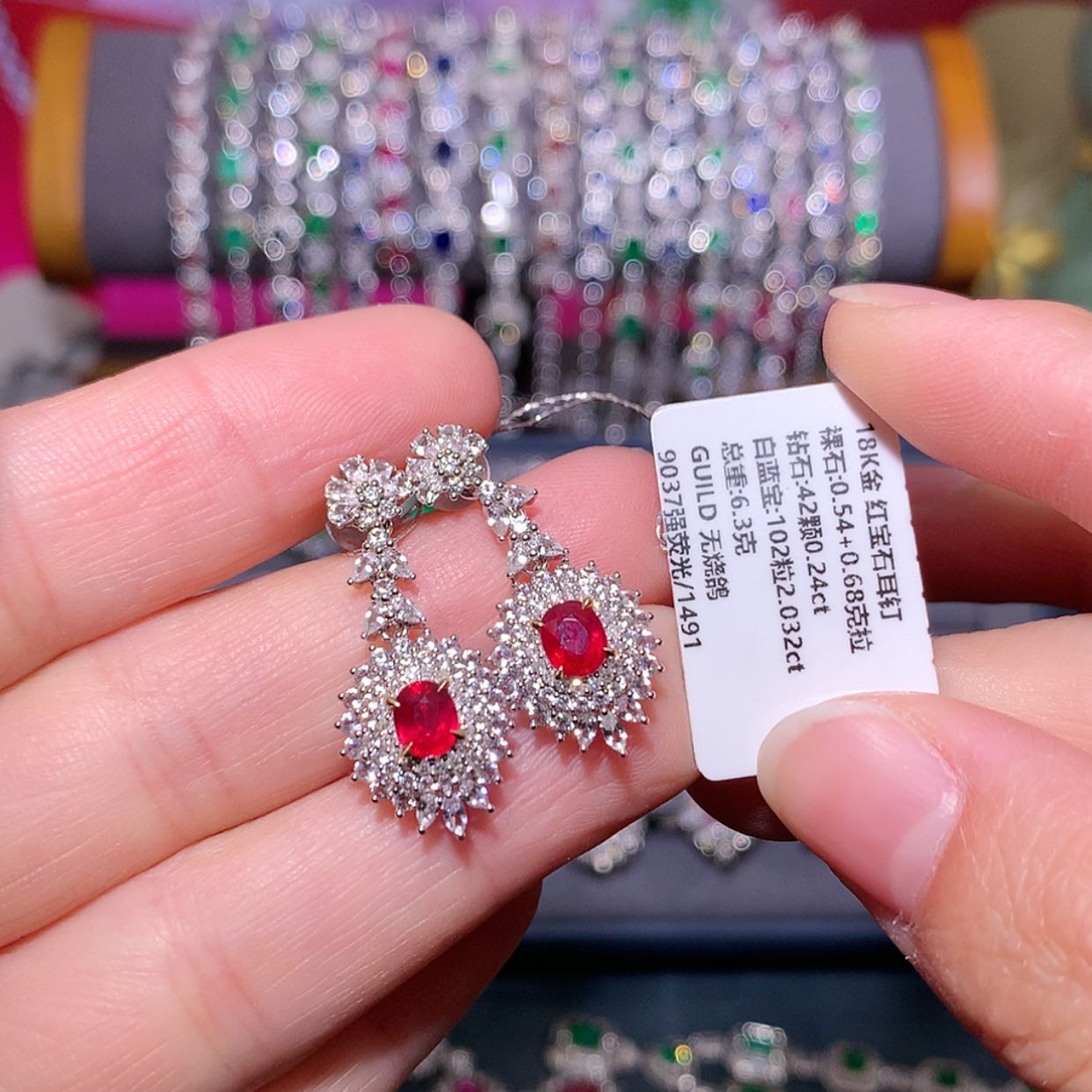 【闪购商品】红宝石耳钉18K金镶嵌