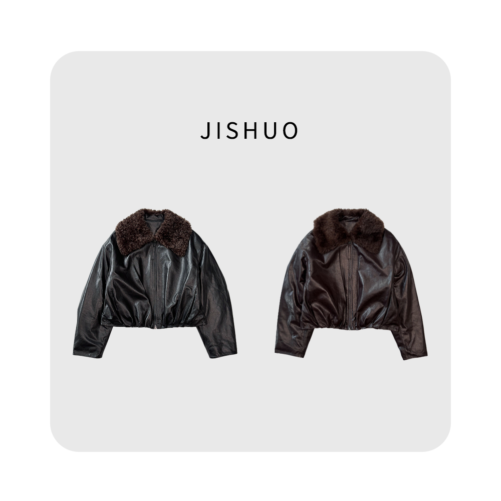 短款皮衣女装冬季方领常规皮衣夹克女装翻领百搭棕色