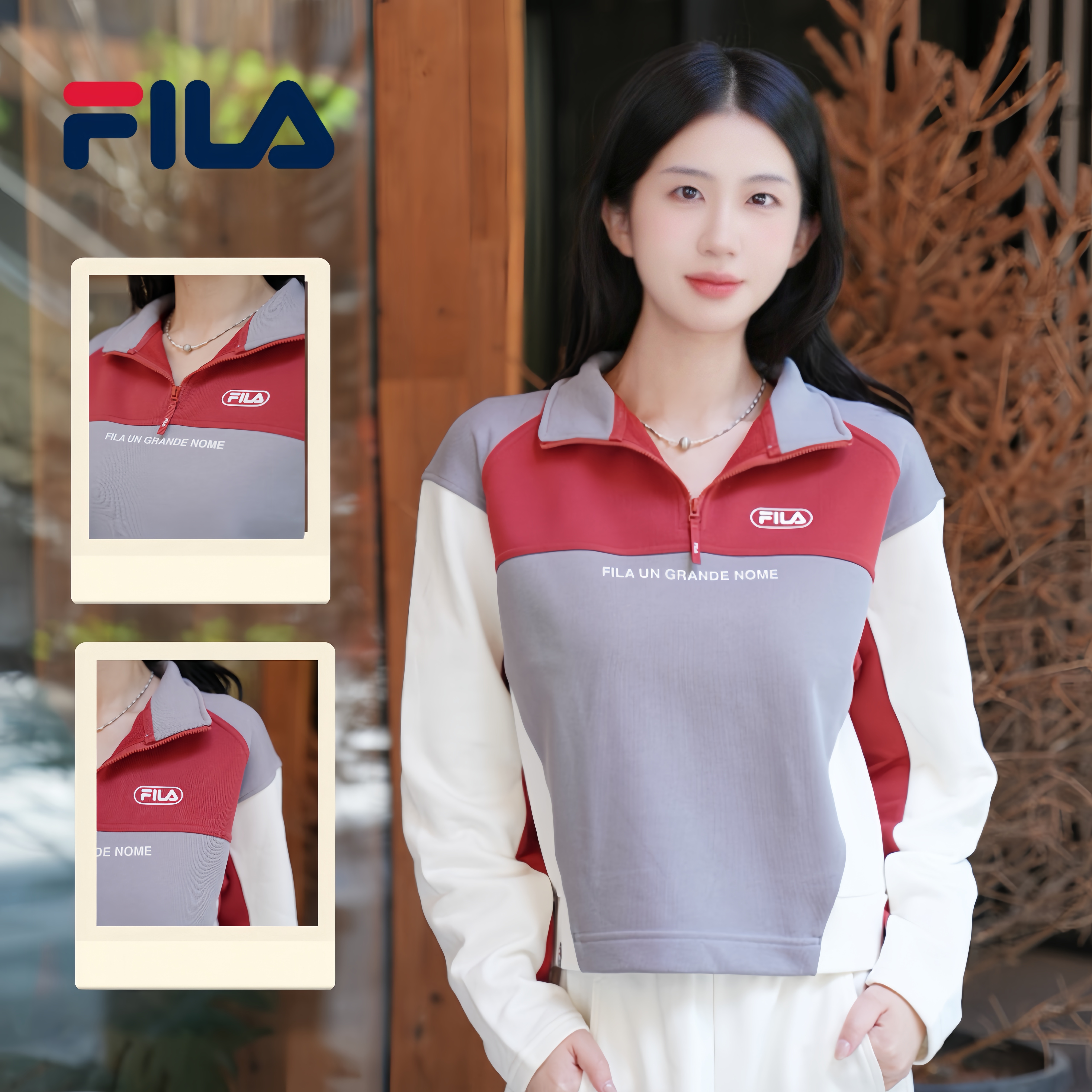 Fila/斐乐秋白色立领半拉链卫衣品牌印花简约时尚上衣F11W549220F