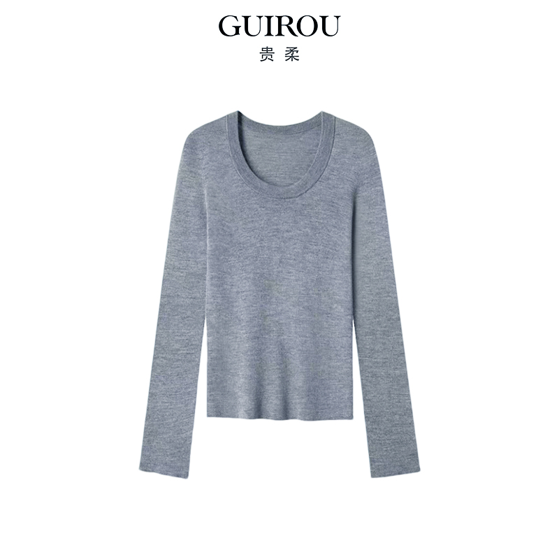 【桑蚕丝+绵羊毛】多巴胺糖果色U领基础款弹力细羊毛打底针织衫